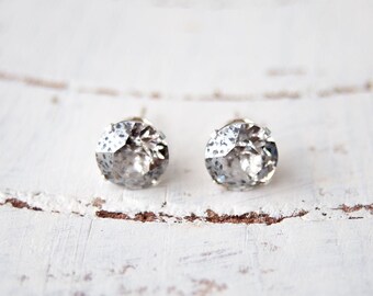 Austrian Crystal Stud Earrings | Silver Patina