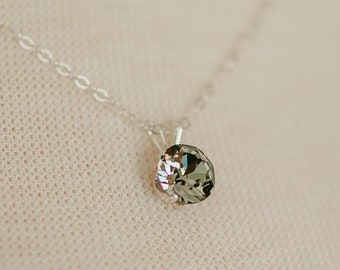 Austrian Crystal Solitaire Necklace | Black Diamond