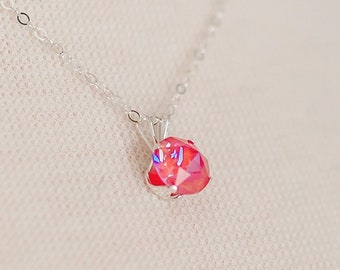 Austrian Crystal Solitaire Necklace | Lotus Pink DeLite