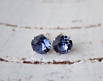 Austrian Crystal Stud Earrings | Tanzanite