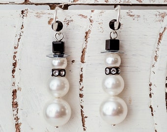 Snowman Earrings | Black, Silver