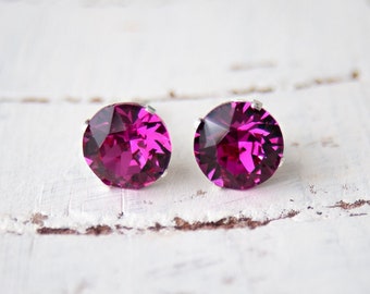 Austrian Crystal Stud Earrings | Fuchsia Pink