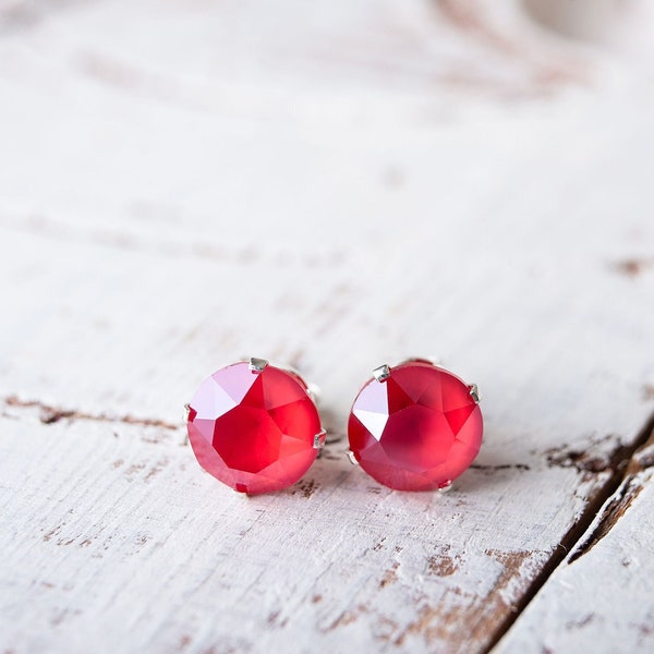 Austrian Crystal Stud Earrings | Royal Red Shiny