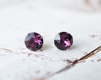 Austrian Crystal Stud Earrings | Amethyst Purple