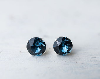 Austrian Crystal Stud Earrings | Denim Blue