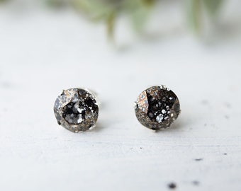 Austrian Crystal Stud Earrings | Black Patina