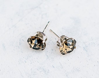 Austrian Crystal Stud Earrings | Smoky Quartz