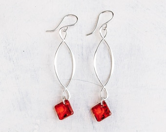 Austrian Crystal Ribbon Link Earrings | Crimson Red