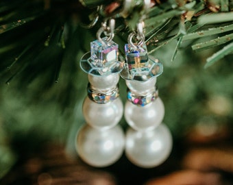 Snowman Earrings | Iridescent, Silver