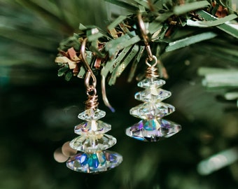 Crystal Tree Earrings | Iridescent, Silver