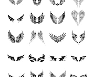 Clipart de Asas de Anjo: Pacote PNG, Gráficos de Penas (Download Digital), Pacote com 20 Imagens PNG de Asas