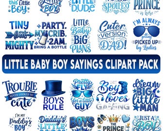 Pacote de imagens PNG para bebê menino, clipart com frases retrô (download digital)
