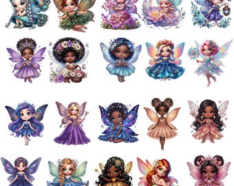 Pacote de Clipart de Fadas, Fadas Fofas em PNG, Clipart de Jardim Mágico de Fadas com Flores, Fada da Floresta em PNG, Gráficos de Contos de Fadas para Sublimação
