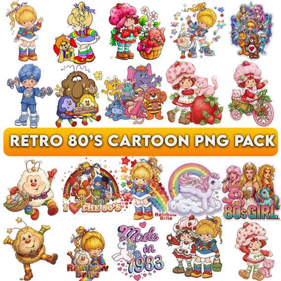 80s Cartoon Character PNG Bundle, Retro Sublimation Designs, Vintage 80s Pop Culture PNG Download
