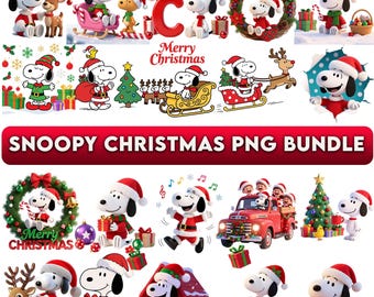 Pacote de PNGs de Natal do Snoopy, designs de sublimação de cachorros de desenho animado natalinos, download de PNGs retrô de feriado