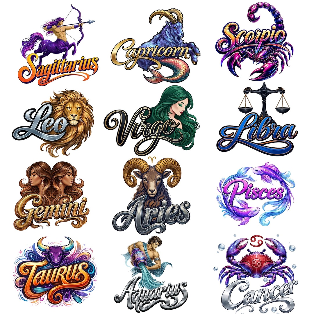 Zodiac Horoscopes Sublimation Design PNG - Zodiac Signs Graffiti Design Bundle PNG Digital