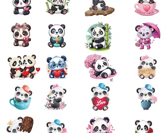 Pacote de imagens PNG de panda bebê, clipart de panda fofo para quarto de bebê, PNG de animal kawaii, arquivos para sublimação e download para Cricut.