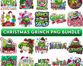 Pacote de PNGs de Natal do Grinch, Clipart PNG do Grinch Retrô, Design Divertido de Natal para Sublimação, Download Digital de PNG da Mão do Grinch