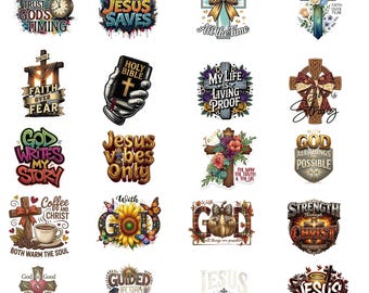 Pacote de PNGs cristãos, citações de fé com a cruz de Jesus em PNG, designs religiosos para sublimação, download de PNGs com versículos bíblicos.