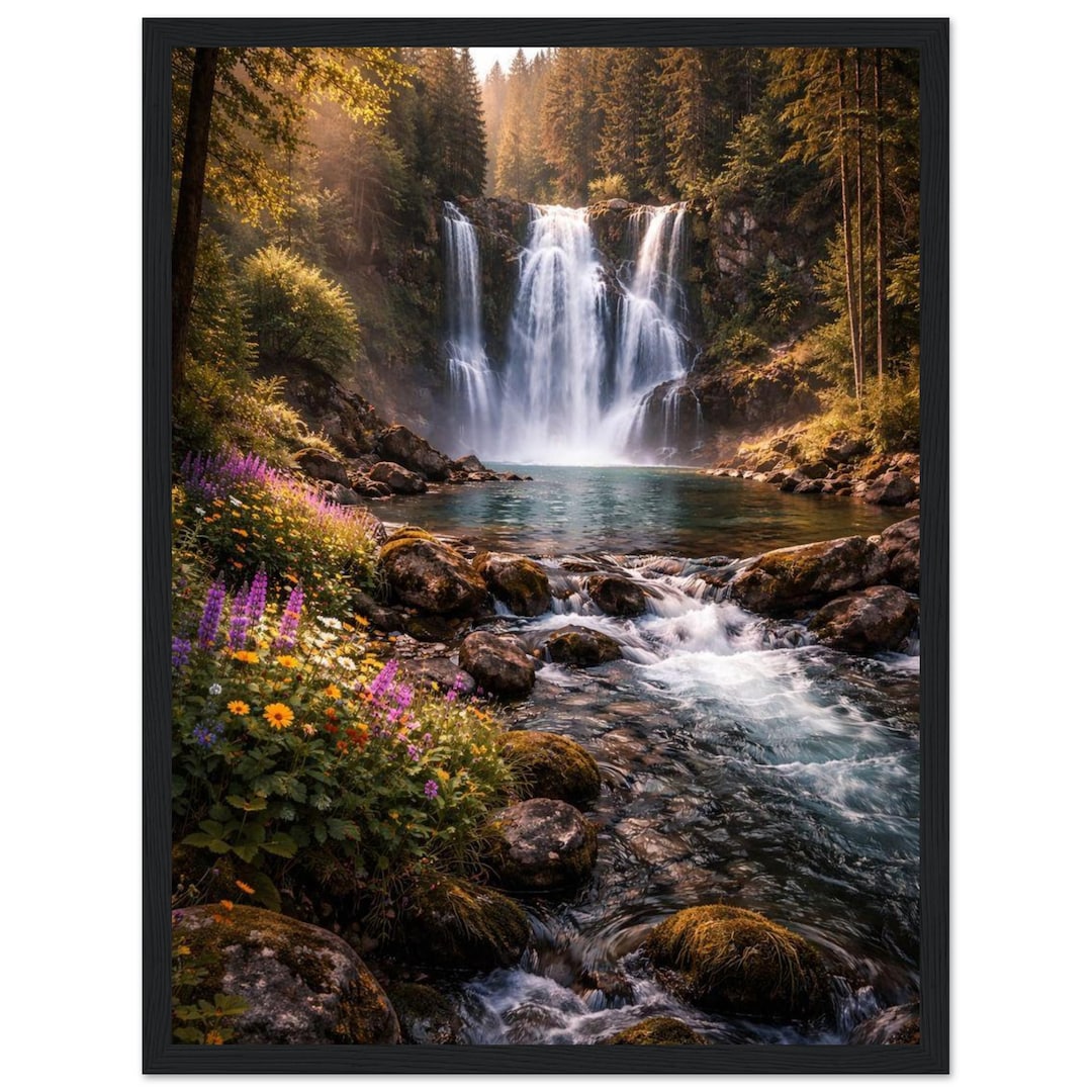 Serene Forest Waterfall Landscape Poster | Peaceful Nature Wall Art ...