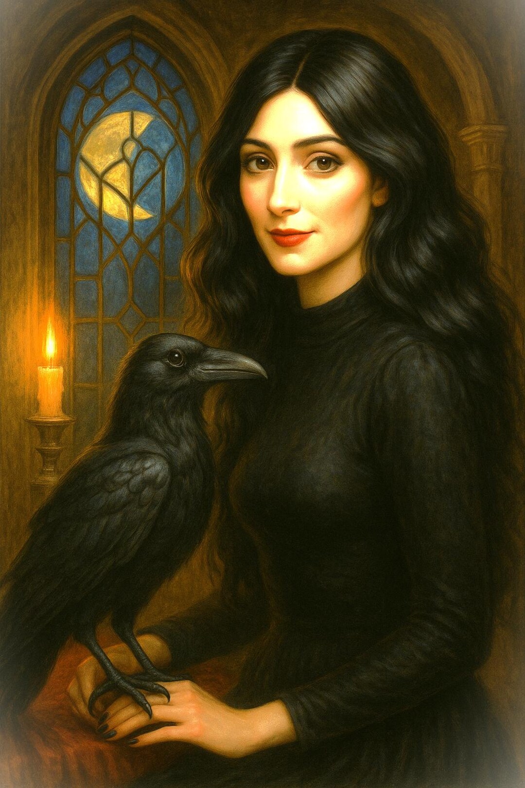 Midnight Raven Muse – Gothic Woman & Raven Art | Digital Print - Etsy