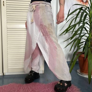 Vintage Italian Cotton Harem Pants Pink Tie Dye Wrap Lace Patchwork Boho Festival Trousers Made in Italy Lagenlook Fairy Grunge Y2K
