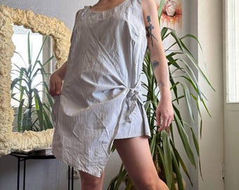 Vintage Ever-Lyne Paris Grey Asymmetric Wrap Tunic Tie Front Cotton Blend Minimalist Top Size L