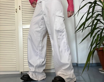 00s nike 極太 wide nylon pants y2k teck 白 Y2K Nike Oversized Fit Windbreaker Tracksuit Bottom Track Pants