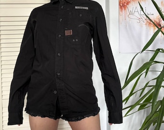 G-Star Raw Cargo Black Shirt Utility Pocket Roll-Up Sleeve Y2K Gorpcore Top S