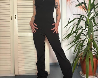 Jane Norman Y2K 2002 jumpsuit met halternek wijde pijpen gemaakt in Frankrijk maat M