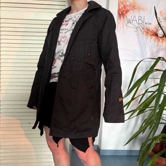 Vintage G-star Raw Trench Coat Minimal Black Workwear Jacket (S