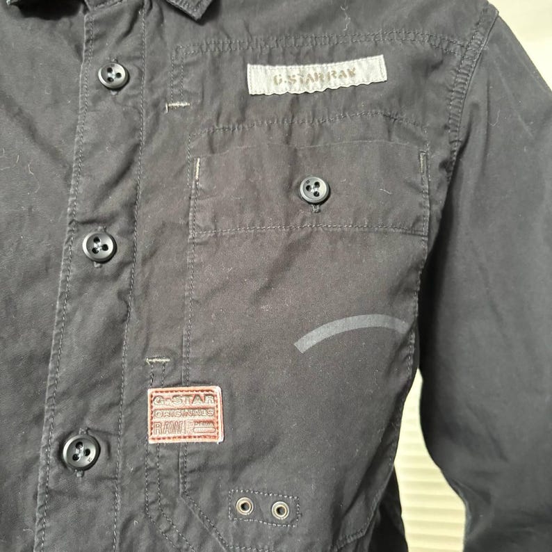 G-Star Raw Cargo Black Shirt Utility Pocket Roll-Up Sleeve Y2K Gorpcore Top S image 9