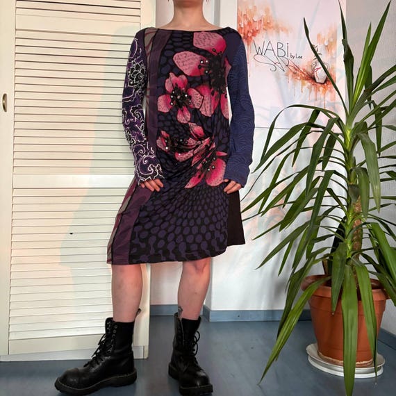 desigual asymmetric floral dress Patchwork Y2K Artsy Print Long Sleeve Dress Abstract Boho Indie Dress Midi Dress Statement Dress it offers a regular lace prom dresses 63+ Different Types of color:Navy Blue