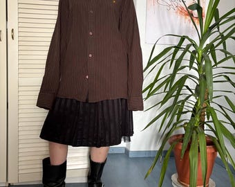 Helly Hansen Vintage Brown Pinstripe Shirt Button Up Gorpcore Normcore Outdoor Minimalist Workwear Shirt