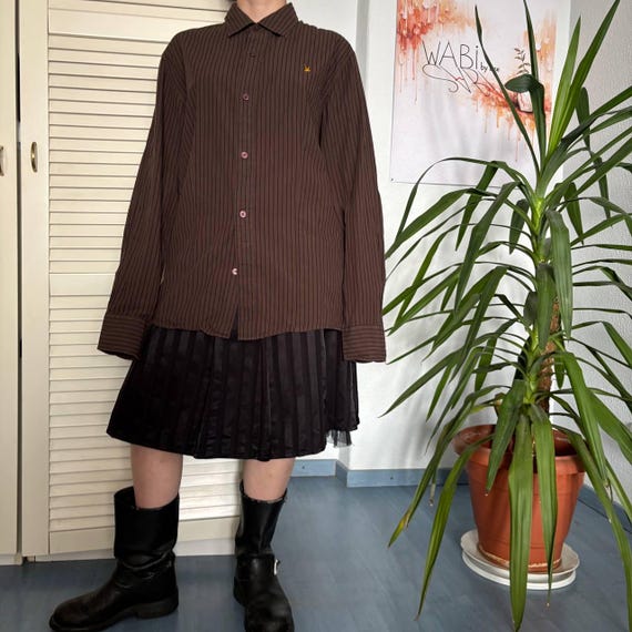 Helly Hansen Vintage Brown Pinstripe Shirt Button Up Gorpcore Normcore Outdoor Minimalist Workwear Shirt
