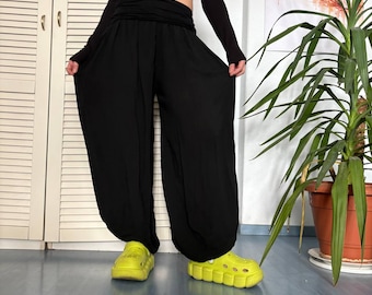 Pantaloni harem drappeggiati a gamba larga stile Y2K, pantaloni gotici d'avanguardia