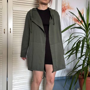 Olivgrün Oversized Kapuzen Parka Cardigan Longline-Utlook-Avantgarde Gorpcore Y2K S-M