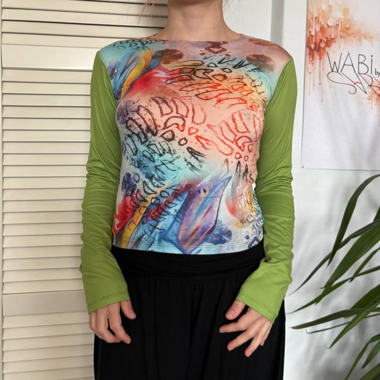 Urban Outfitters Archive Art Print Long Sleeve Crop Top Made in UK