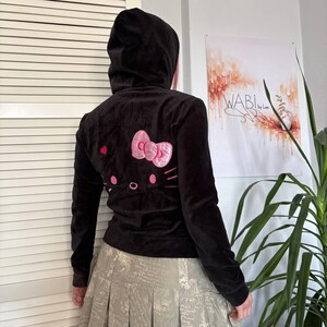 Y2K Hello Kitty HM Hoodie Black Zip Up Kawaii Soft Girl Top (S) image 5