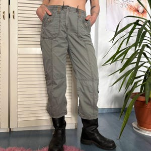 Y2K Olive Cargo Pants Multi Pocket Utility Low Rise Gorpcore Size XS