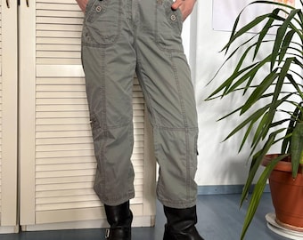 Y2K Olive Cargo Pants Multi Pocket Utility Low Rise Gorpcore Size XS