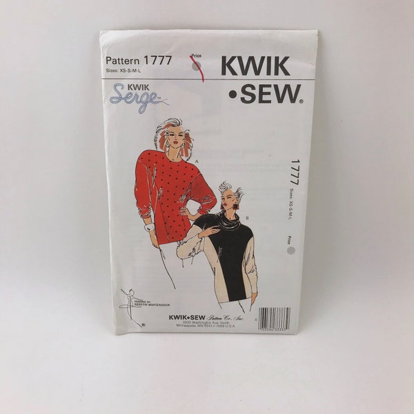 Vintage 80's Estilo Kwik Coser/Kwik Serge Patrón 1777, 1988, ENVELOPE SEALED, Kerstin Martensson, Kwik Sew 80's Style Stretch Knit Top Pattern