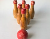 Vintage Children 39 s Bowling Set, Wooden Bowling Set, Wood Bowling Pins, Children 39 s Wooden Bowling Pins And Ball