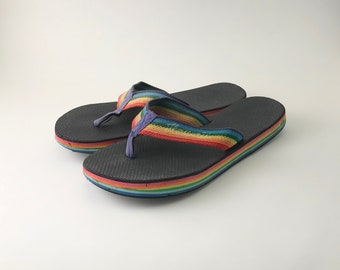 retro rainbow flip flops