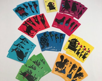 Juego de cartas Rummy de animales vintage, COMPLETO, años 60