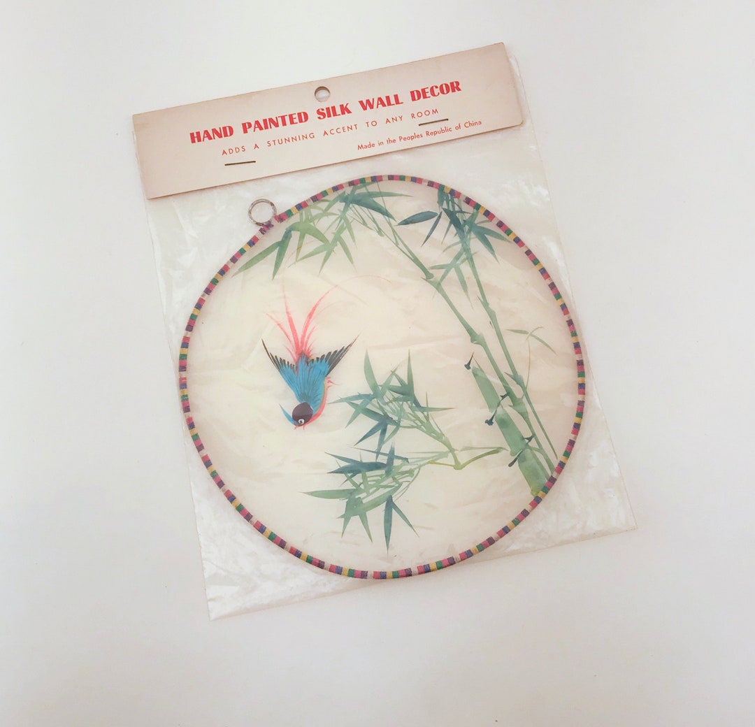 Vintage Hand Painted Silk Wall Decor Silk Bird Wall Hanging Etsy