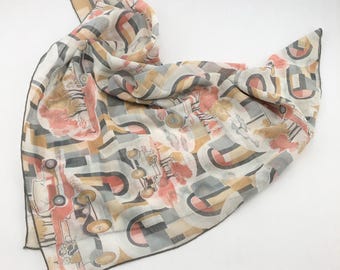 Vintage 1970's Scarf With Gatsby Inspired Deco Design