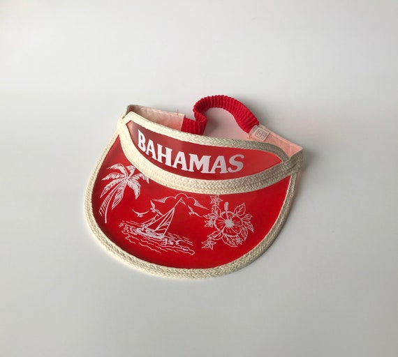 Vintage Red Plastic Bahamas Sun Visor, Souvenir Su