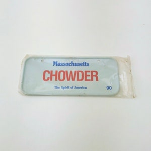 Vintage Cereal Box Novelty License Plate Tag, Massachusetts, Chowder, The Spirit Of America, Bicycle License Plate, Mini Mass. License Plate