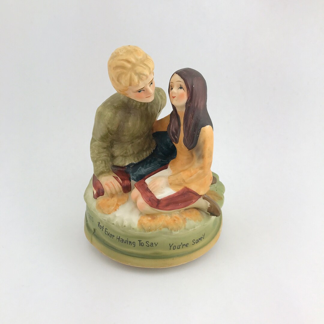 Vintage Love Story Rotating Music Box With Ceramic Figures, Sankyo ...